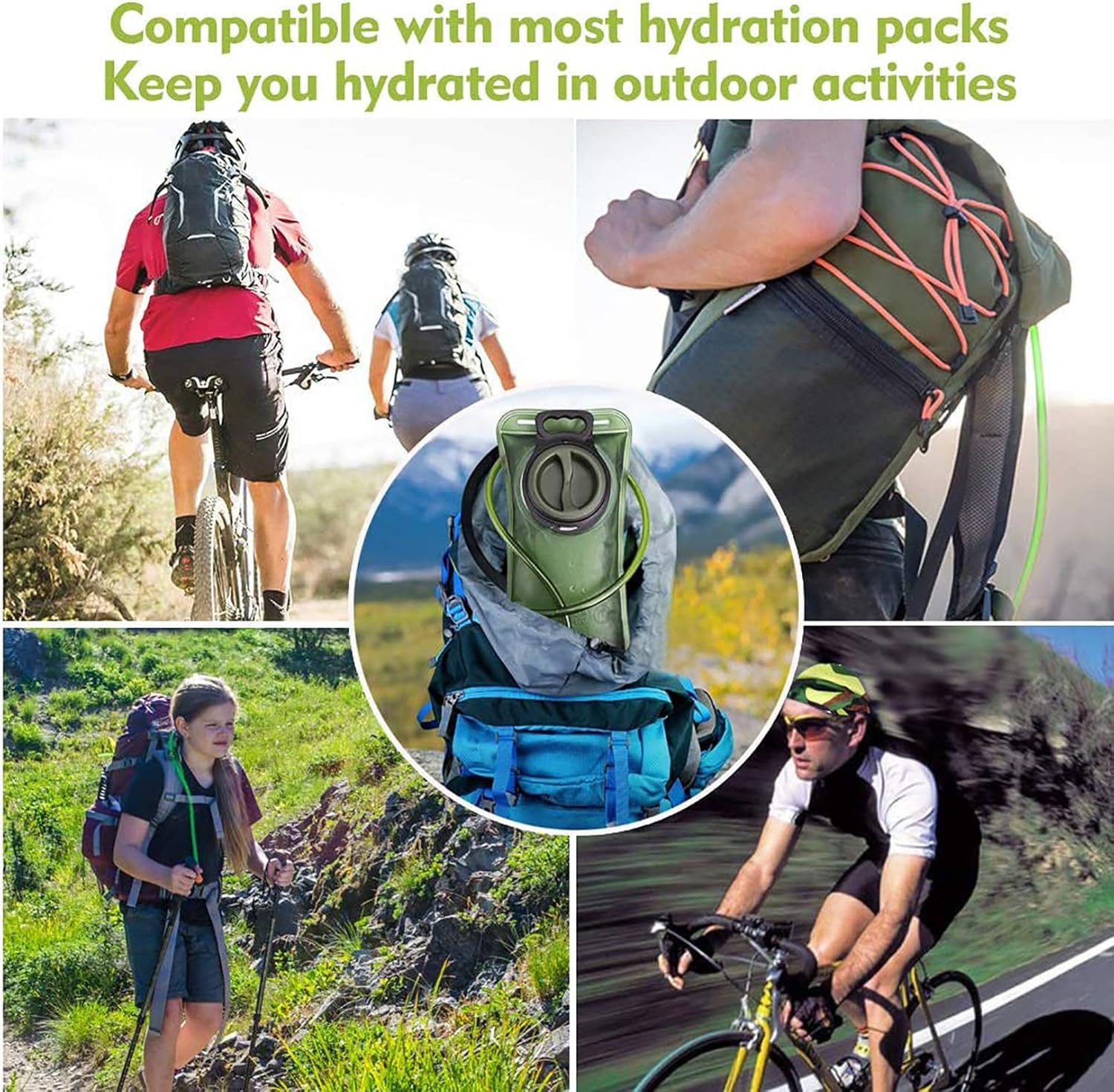 Hydration Bladder, 2.5L Water Bladder for Hiking Backpack Leak Proof Water Reservoir Storage, 2.5 Liter BPA-Free Water Pouch Hydration Pack Replacement for Biking Climbing Cycling Running, Green