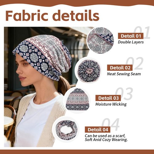 warsrnd Women's Slouchy Beanie Hat Chemo Caps Cancer Headwear Hats Turban Baggy Sleeping Cap Boho Hats (US, Alpha, One Size, 4pcs Multicolor B)