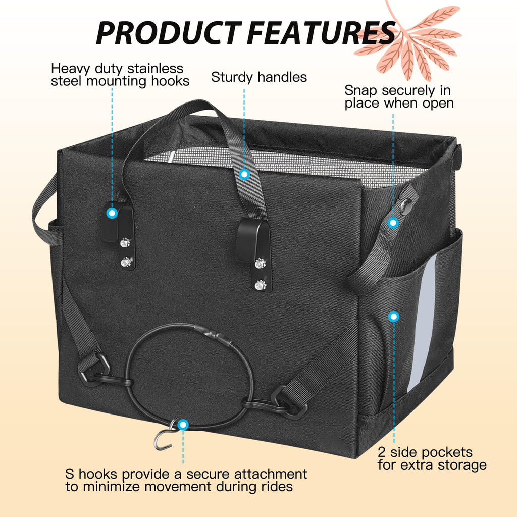 RAYMACE 2Pack Bike Grocery Panniers for Bicycles and Ebikes,Bike Rack Bags with Reflective Spots and Side Pockets,Folding Bike Basket Fits for Most Rear Racks (Black)