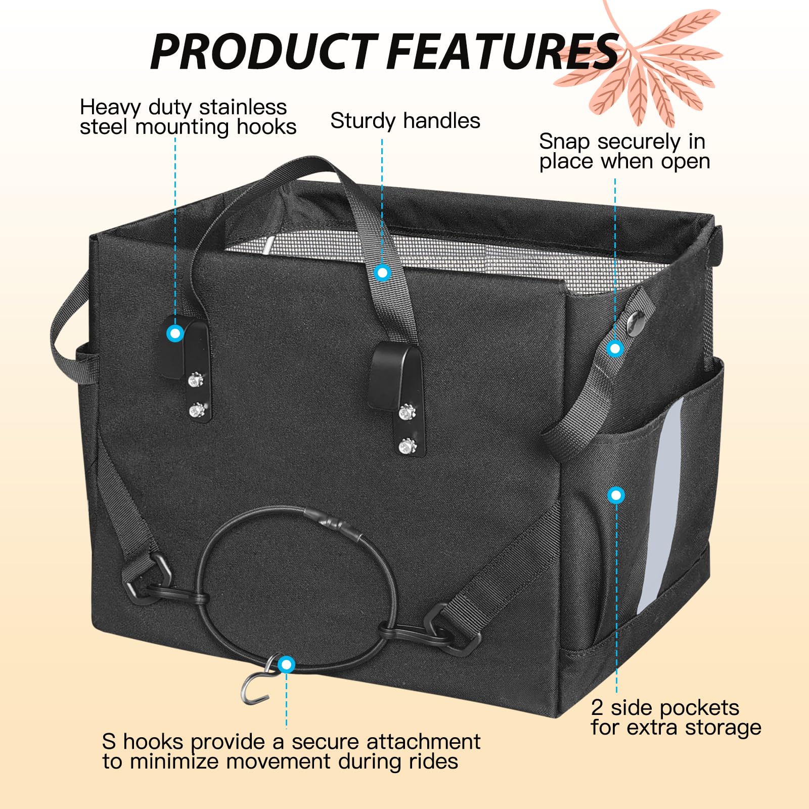 RAYMACE 2Pack Bike Grocery Panniers for Bicycles and Ebikes,Bike Rack Bags with Reflective Spots and Side Pockets,Folding Bike Basket Fits for Most Rear Racks (Black)