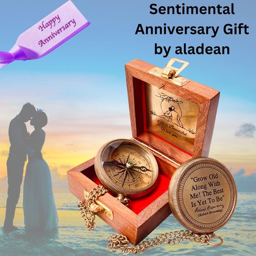 Romantic Gifts for Husband Wife - Brass Compass 2" | Engraved Quote Birthday Wedding Anniversary Christmas Lovers Gifts idea for Boyfriend Girlfriend Men Women Him Her (Grow Old Along with Me)