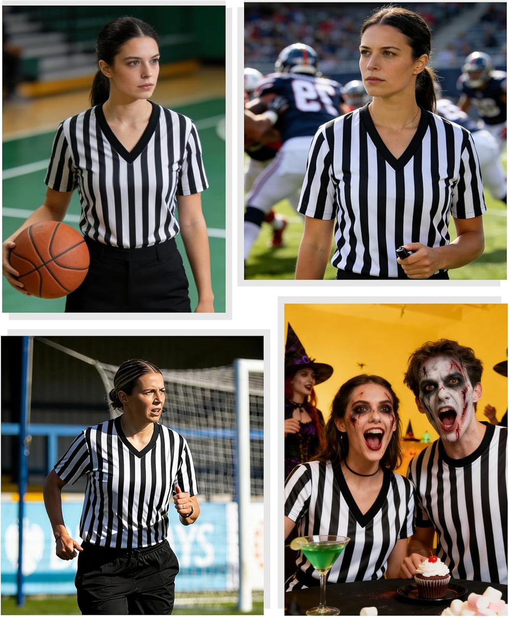 Skiennix Women's Referee Shirt - Official V-Neck Football & Basketball Jersey | Perfect for Halloween Costume