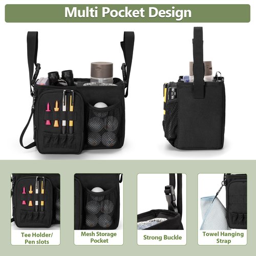PGmoon Golf Push Cart Organizer Bag with Insulated Cup Holder and Multi-Pockets, Fits Most Carts