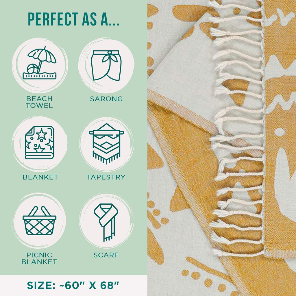 Sand Cloud Large Turkish Beach Towel - Sand Free & Quick Dry - 100% Organic Cotton - Boho Honey XL