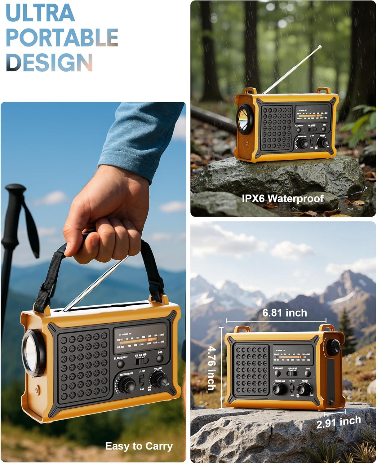Skiennix Hand Crank Emergency Radio - Solar Powered with 12000mAh Power Bank & NOAA Alerts | LED Flashlight & Reading Lamp for Survival