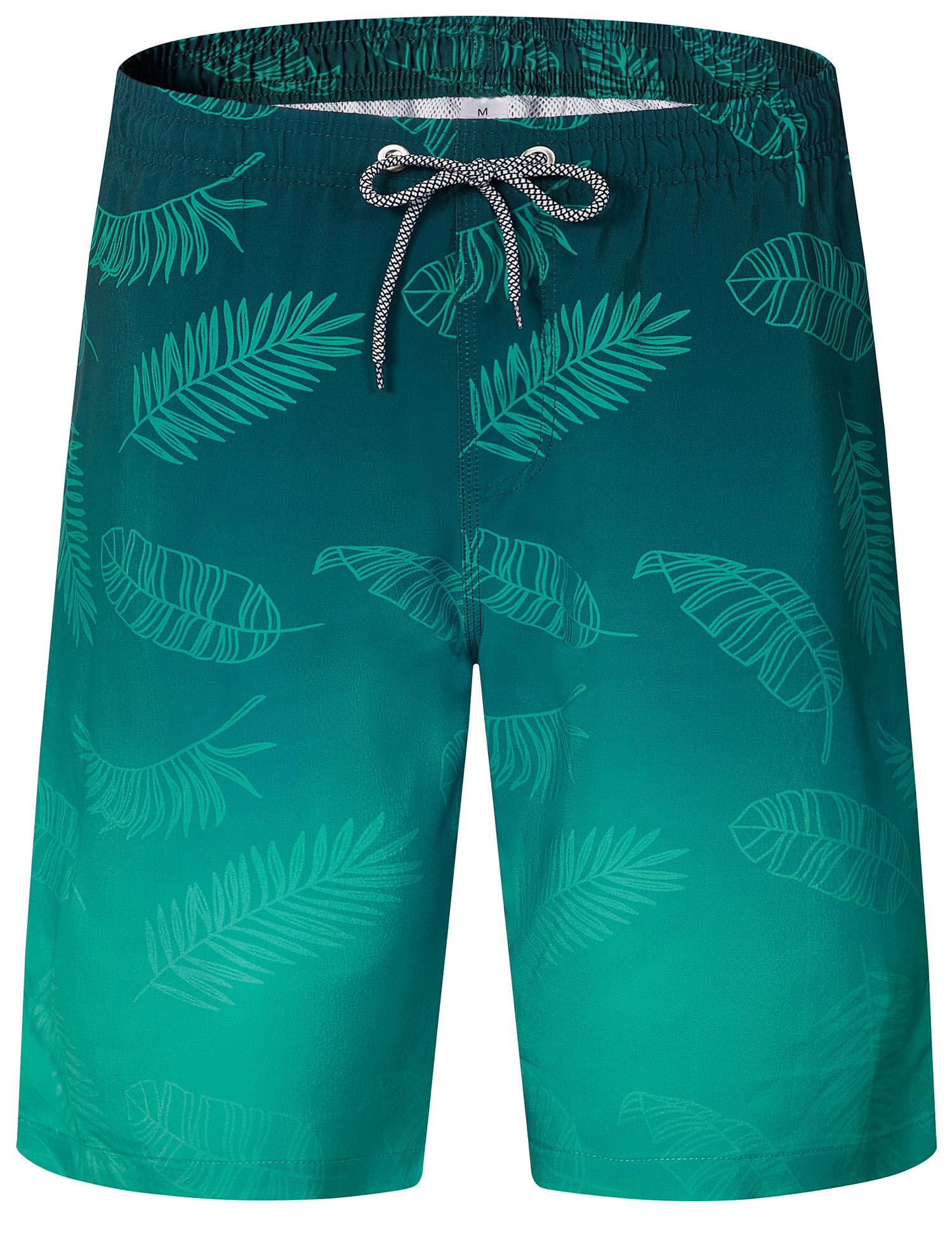 ELETOP Men's Swim Trunks Quick Dry Bathing Suit Swimming Board Shorts Mesh Lining Beach Swimwear Leaf Gradient Green 3XL