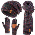 Winter Beanie Hat Scarf Gloves Set for Women, Slouchy Beanie with Fleece Lined Long Knit Scarf Touchscreen Gloves, Warm 3 in 1 Stocking Stuffers Set for Women Mom Her Cold Weather-01