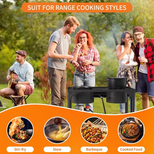 ADREAK 2 Burner Gas Stove, High Pressure Outdoor Propane Burner with Detachable Legs, 150,000 BTU Camping Stove Outdoor Burner with 0-20 PSI Regulator for Camping, Backyard, Outdoor Cooking