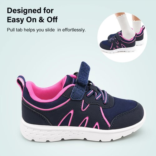 Stelle Girls Sneakers Kids Tennis Shoes with Non-Slip Sole Lightweight Breathable Athletic Sports Running Shoes for Toddler/Little Kid/Big Kid(Navy,13ML)
