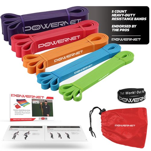 PowerNet Resistance Exercise Bands, Heavy-Duty Color-Coded Progressive Resistance Bands, Workout Equipment for Home Gym Stretching & Training