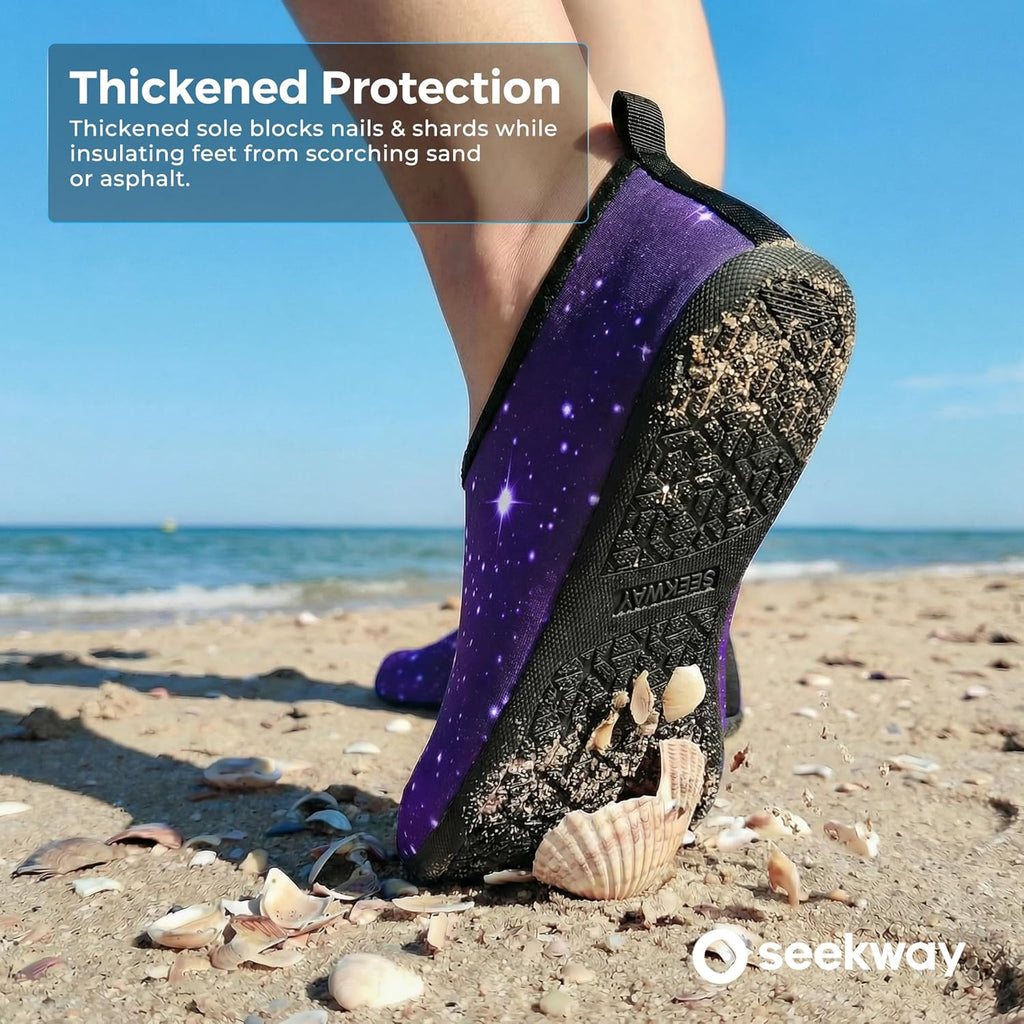 SEEKWAY Water Shoes - Quick-Dry Aqua Socks for Adults | Non-Slip Barefoot Design in Black