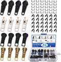 Domthent Zipper Repair Kit,#5 Zipper Pull Replacement,76pcs Fix a Zipper Repair Kit Including Automatic Lock Zippers Pull,Bottom Stop and Top Stop for Repairing Jackets,Coats,Boot,Backpacks,etc (76)