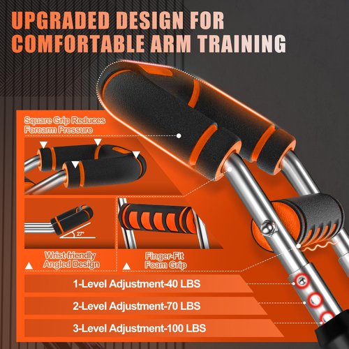 2025 Pro Twister Arm Trainer, 40-100lb Adjustable Power Twister Bar, Chest Shoulder Arm Workout Equipment, Portable Detachable Upper Body Fitness Machine for Home & Gym (Orange 30-70lbs)