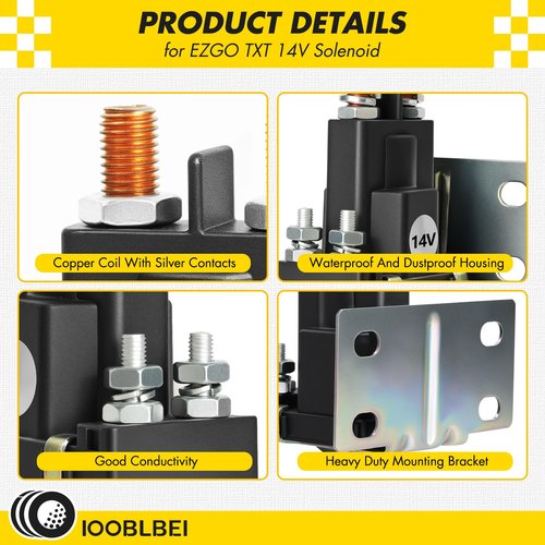 IOOBLBEI EZGO 14V Golf Cart Solenoid Compatible 4 Terminal for EZGO TXT 1994-up Gas Starter Continuous Duty Solenoid Switch Repair Replace OEM 27153G01, 612813
