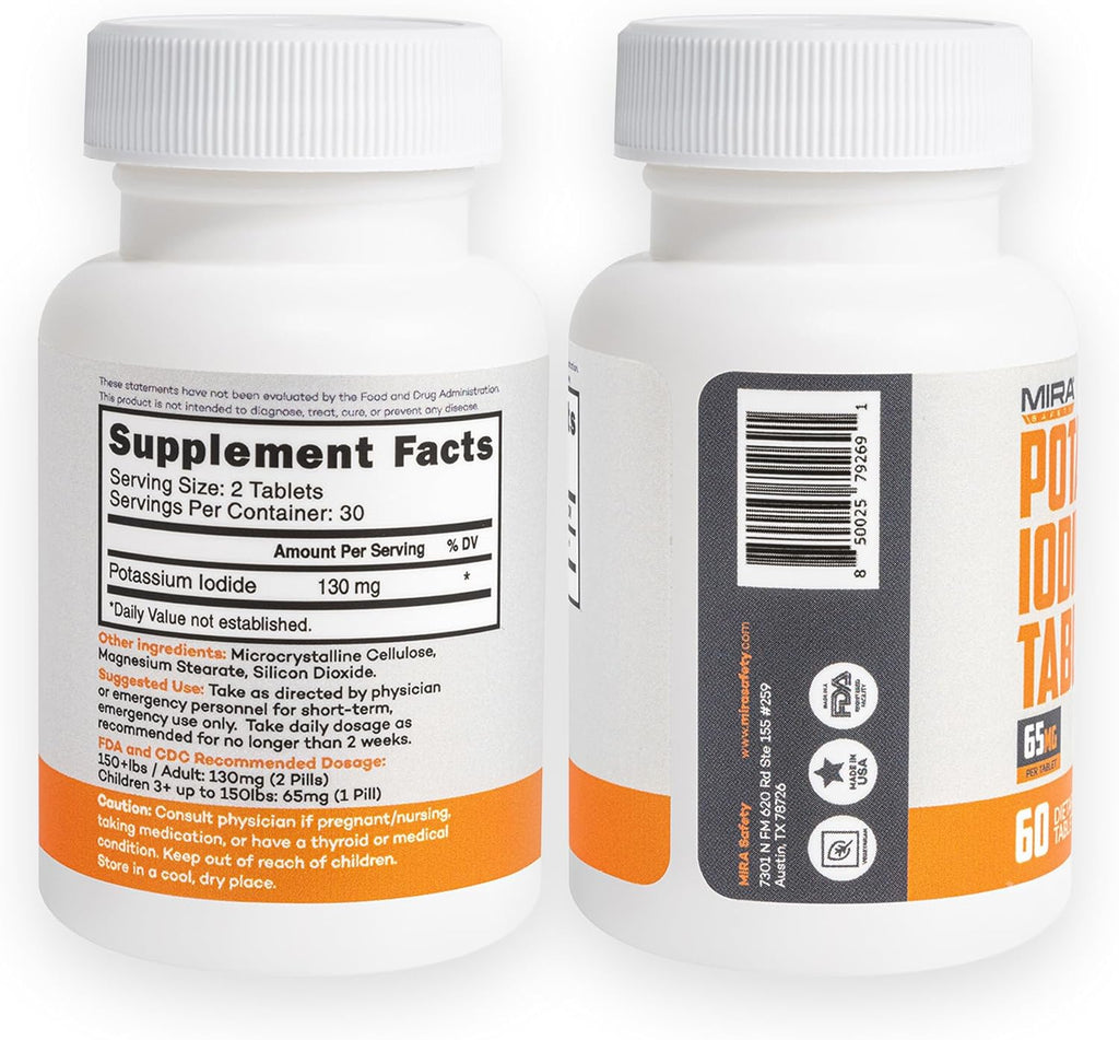Potassium Iodide Tablets - 60 Count Emergency Radiation Protection Pills | Essential Safety Supplement