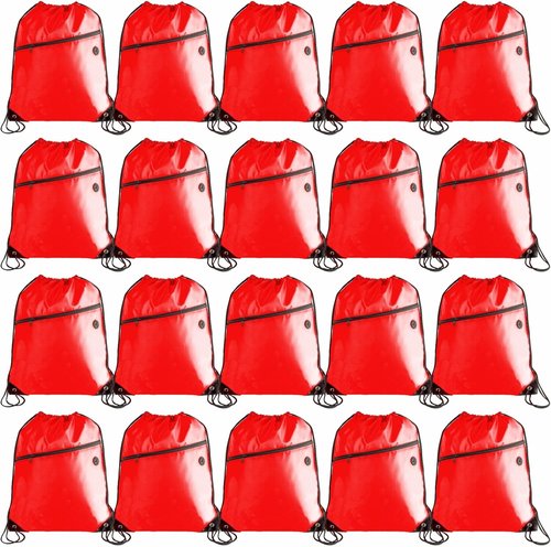 CODOBON Lightweight Drawstring Backpack - Fits 14" Laptop & Shoes | Foldable to Phone Size, Zip Pocket with Cable Port | Ideal for Gym & Travel (20, Red)