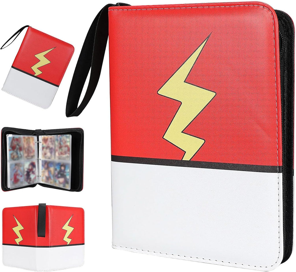 Skiennix Trading Card Album - 4 Pocket PU Premium Zip Binder with 50 Removable Sleeves | Red & White