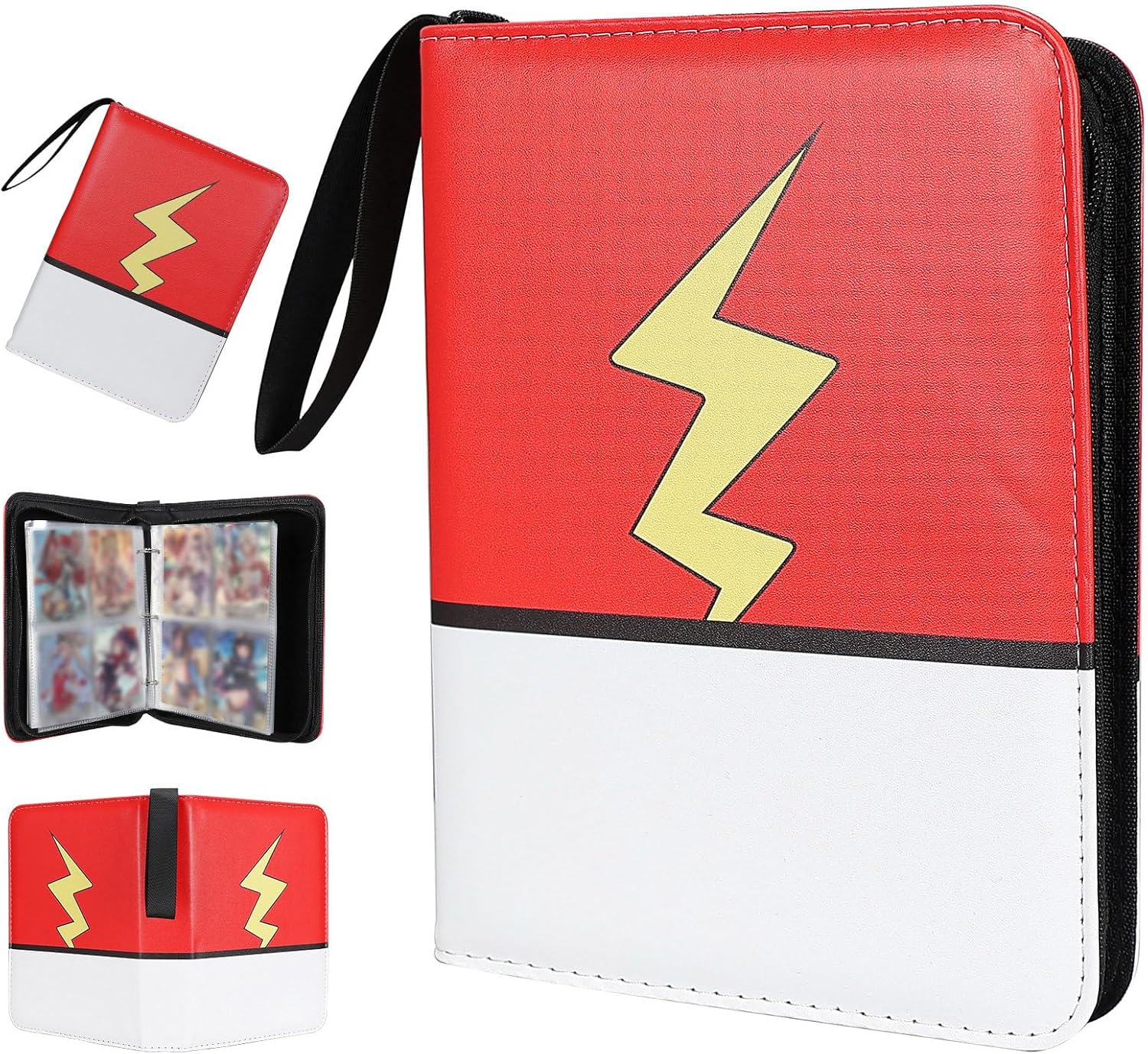 Skiennix Trading Card Album - 4 Pocket PU Premium Zip Binder with 50 Removable Sleeves | Red & White