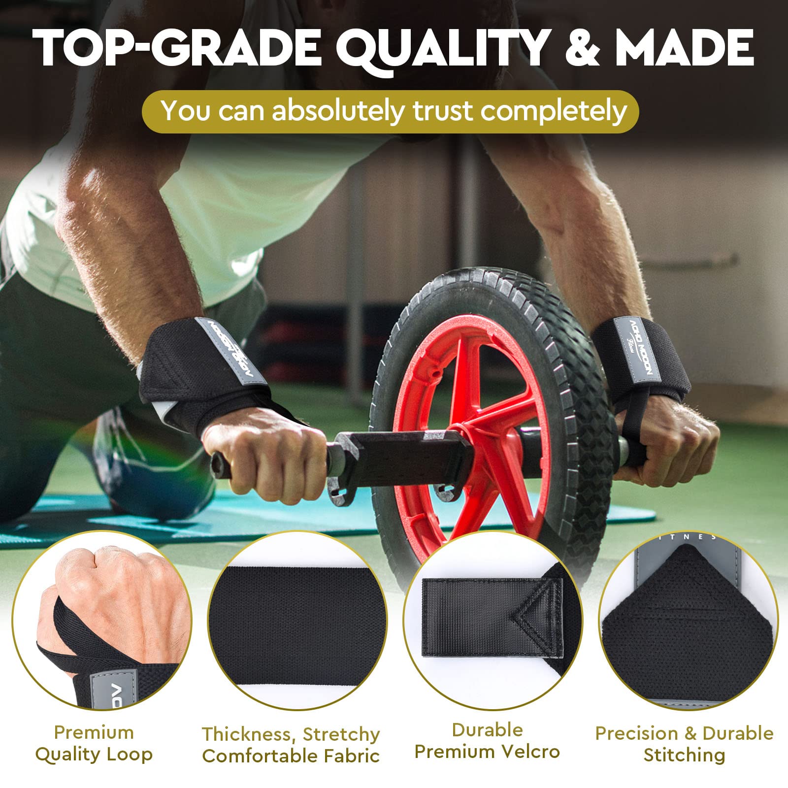 AOHO MOOON 18" Wrist Wraps for Weightlifting(Pair), Lifting Wrist Straps for Bench, Powerlifting & Weight Training, Heavy Duty Support for Working Out