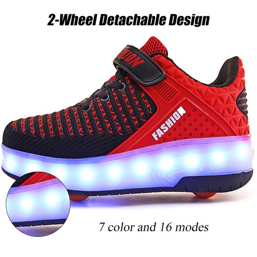 Ufatansy Rechargeable Boys LED Shoes Roller Skates Girls Roller Skate Shoes Kids LED Light up Wheel Sneakers Charging by USB Double Wheels for Kids(1 M US = CN32, Red)