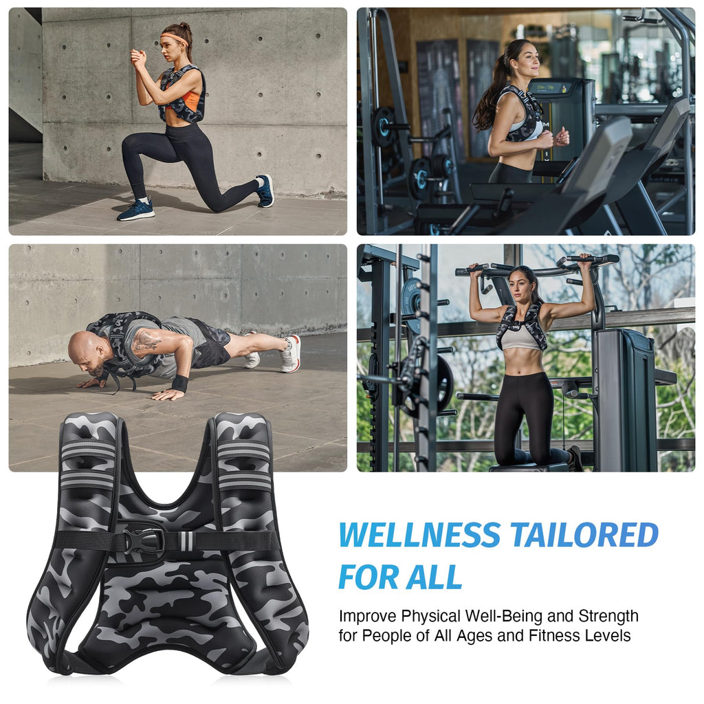 ZELUS Weighted Vest, 6lb/8lb/12lb/16lb/20lb/25lb/30lb Weight Vest for Men Women with Storage Pocket Reflective Strips for Workout Strength Training Running Muscle Building, Black Camo (12 lb)
