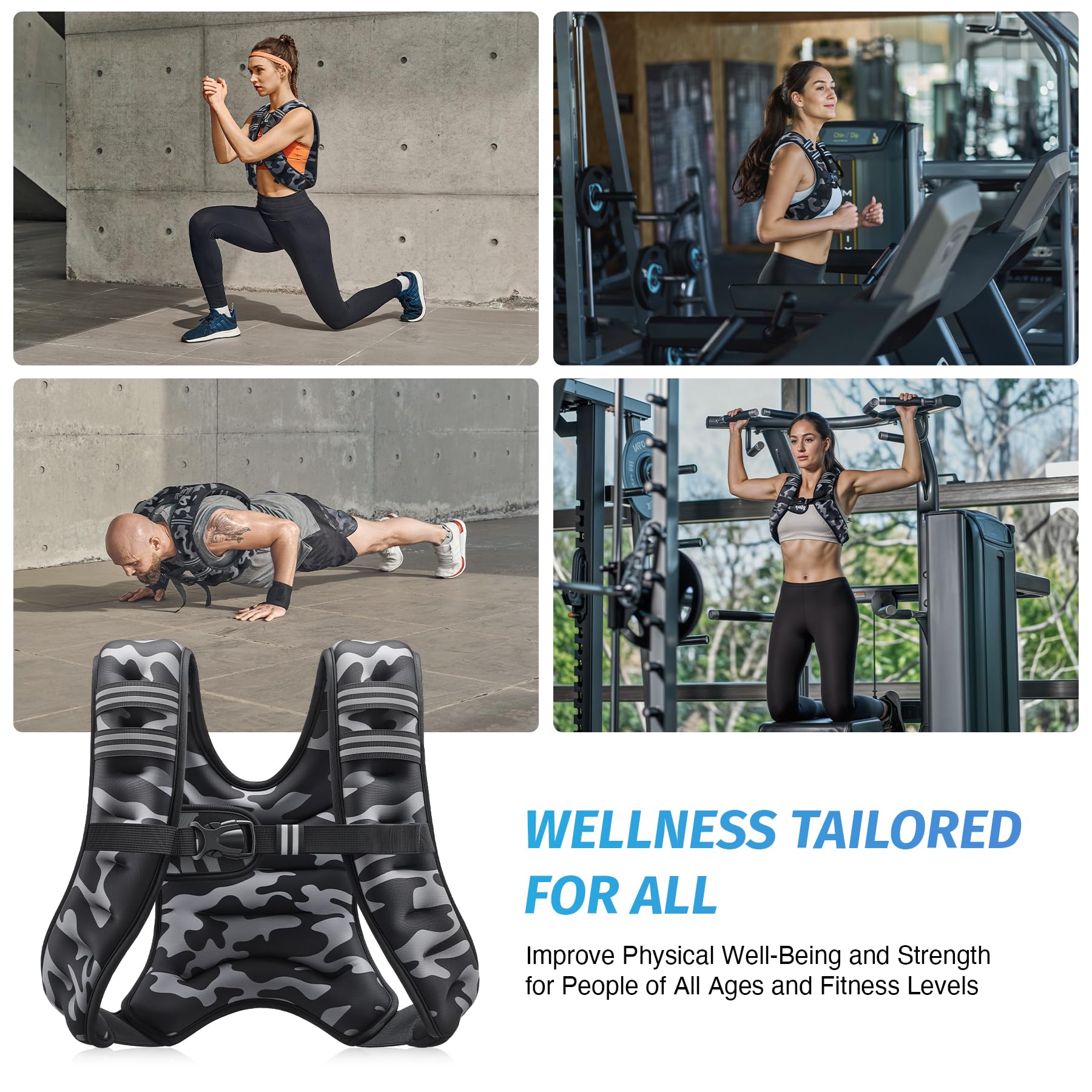 ZELUS Weighted Vest, 6lb/8lb/12lb/16lb/20lb/25lb/30lb Weight Vest for Men Women with Storage Pocket Reflective Strips for Workout Strength Training Running Muscle Building, Black Camo (12 lb)