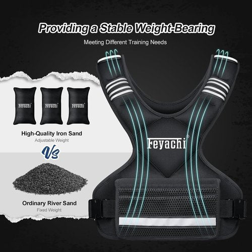 Feyachi Adjustable Weighted Vest - X-Type Design with Reflective Stripe | 3-32 lbs for Running & Training
