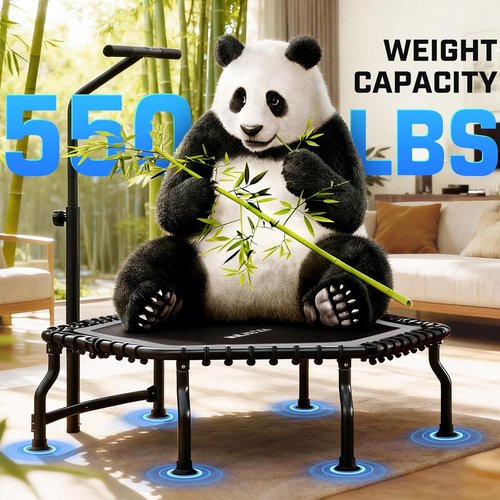 ANCCHEER 50'' Mini Trampoline - Indoor Rebounder for Adults with Bar | 550LBS Capacity Fitness Equipment
