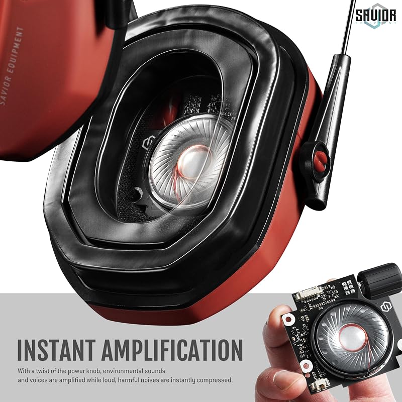 Savior Equipment Apollo Electronic Earmuffs with Gel Ear Pads, 24dB NRR — Carmine Red