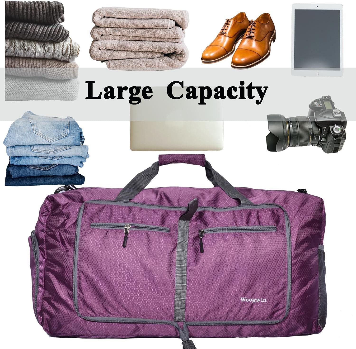 Woogwin Travel Duffel Bag - Large Waterproof Foldable Overnight Bag for Gym & Beach Activities