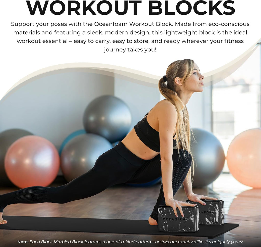 Oceanfoam Workout Block - High-Density Non-Slip Exercise Block for Yoga & Pilates | Lightweight Algae-Based EVA Foam, 9"x6"x4" (Black)