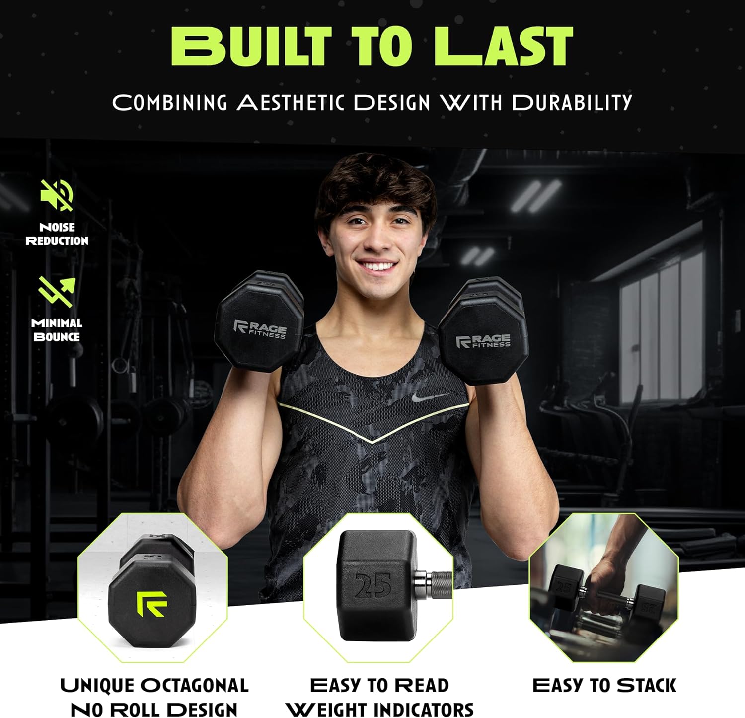 Rubber Coated Dumbbells - No Roll Design with Easy-Grip Steel Knurled Handle | Ideal for Home Gym - 10-60 LBS Available Individually