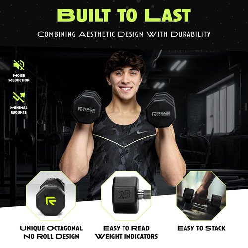 Rubber Coated Dumbbell - No Roll Design Easy-Grip Steel Knurled Handle, Weights Dumbbells Set for Strength Training - Ideal Weights Set for Home Gym - 10-60 LBS SOLD INDIVIDUALLY