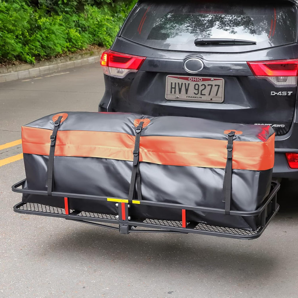 WEIZE Folding Hitch Mount Cargo Carrier - 60" x 20" x 6" with Waterproof Bag & 500 lbs Capacity