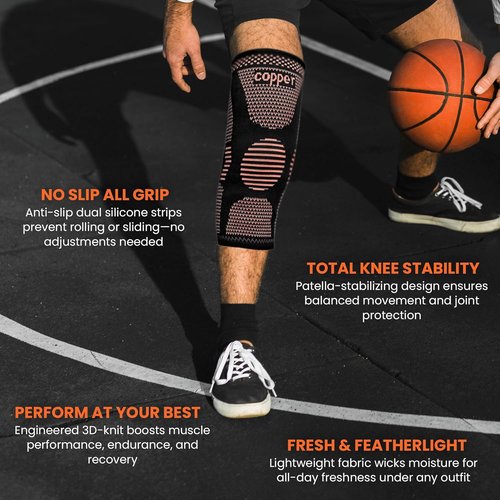 Copper Knee Braces for Women and Men 2 Pack, Knee Compression Sleeve for Knee Pain, Arthritis, Workout Sports Knee Support for Running, Meniscus Tear, ACL & Arthritis Pain Relief (Copper, Large)