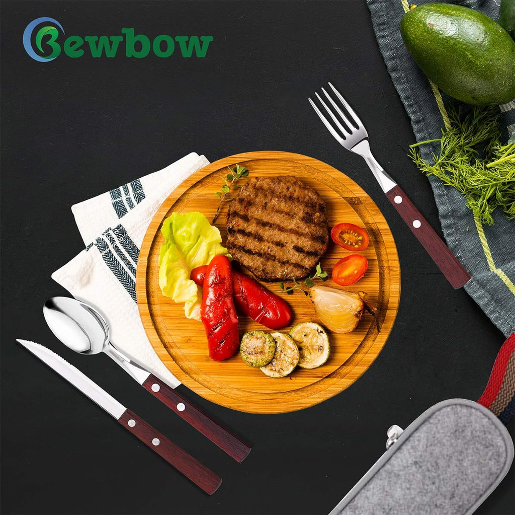 Skiennix Stainless Steel Travel Utensils Set - Eco-Friendly 3-Piece Fork & Spoon with Case