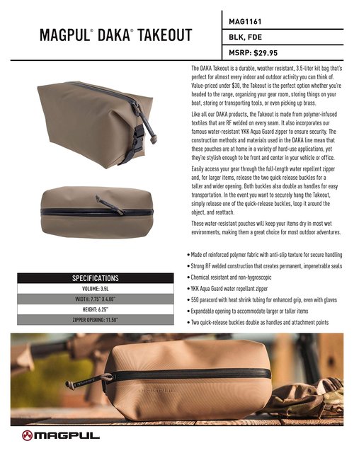 Magpul DAKA Takeout 3.5L Tactical Bag All-Purpose Durable Water-Resistant Heavy Duty Zipper Pouch, Black