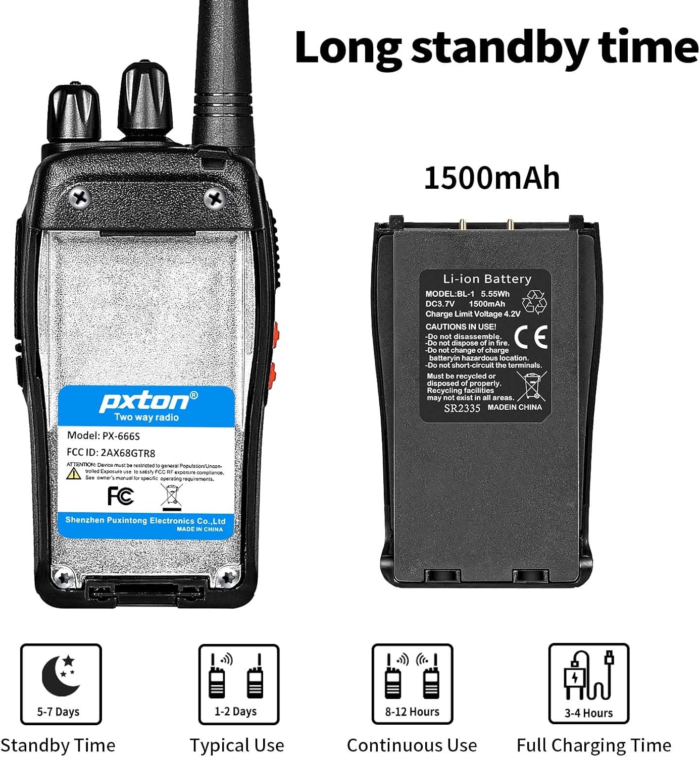 Pxton Walkie Talkies - Long Range Rechargeable 2-Way Radios with Headphones | 8 Pack with VOX & Noise Reduction