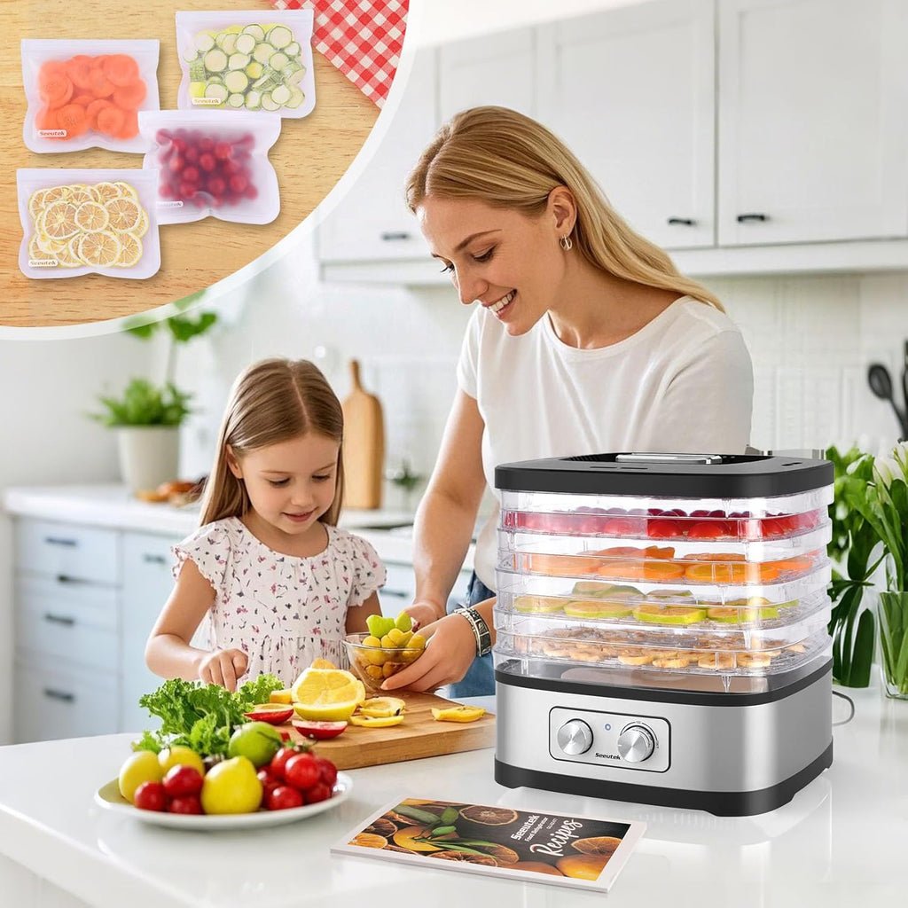 Seeutek Food Dehydrator - 5 BPA-Free Trays with Adjustable Temperature Control | Perfect for Jerky, Fruits, Vegetables, Includes Recipe Book & Storage Bags