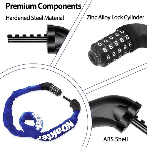 NDakter Bike Lock, 5 Digit Combination Heavy Duty Anti Theft Bicycle Chain Lock, 2.62/3.2/4.27/5/6Ft Long, High Security Resettable, Suitable for Bike, Scooter, Door, Gate, Fence-4/6mm Thick