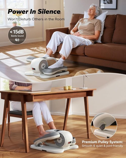MERACH Under Desk Elliptical Machine - Quiet Portable Leg Exerciser with Remote Control & 12 Speeds | Ideal for Seniors (White)