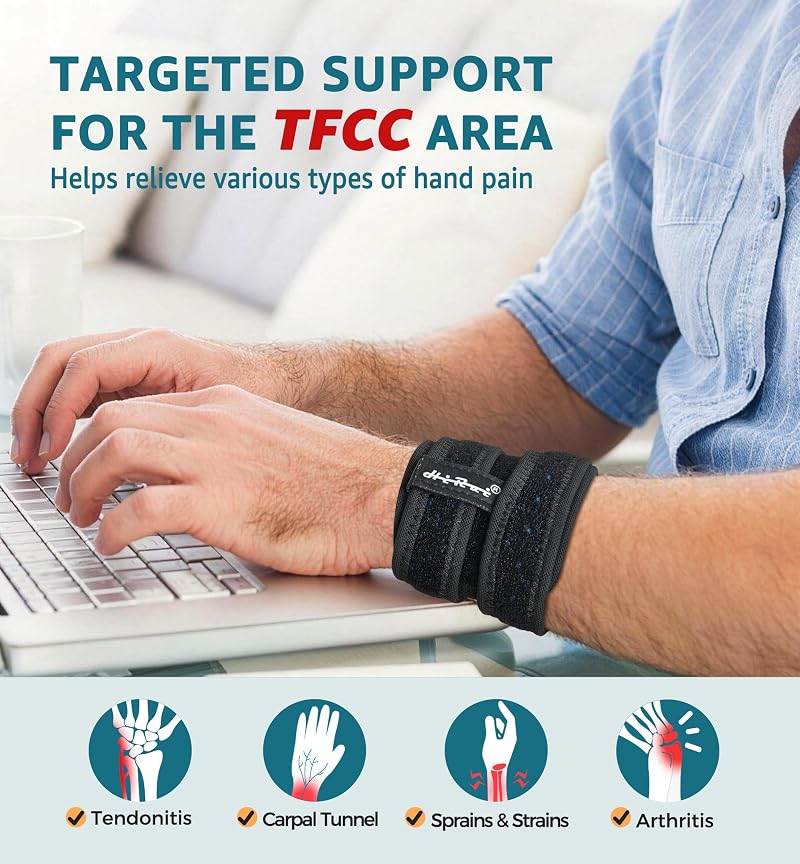 Adjustable Wrist Brace for TFCC Tears – Dual-Strap Support for Tennis, Gym & Daily Use (Black, 2 Pack)