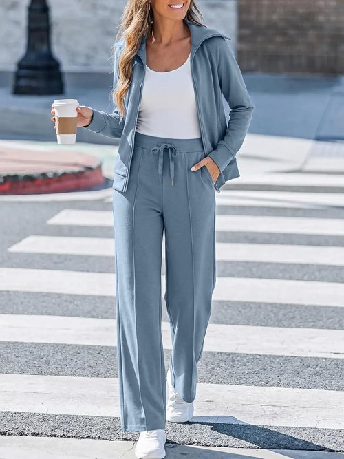 Casly Lamiit Lounge Sets for Women - Stylish Long Sleeve Zip-Up Sweatsuit | Wide Leg Tracksuit