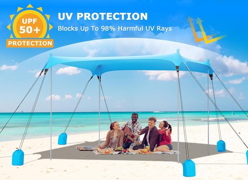 Gorich Beach Tent - UPF50+ Sun Shelter with 8 Sandbags | Windproof Pop-Up Canopy for Family & Camping