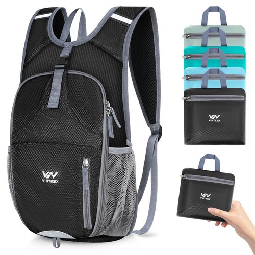 VHYBRIX 15L Foldable Hiking Backpack,Lightweight Packable Waterproof Machine Washable Daypack with Chest Strap,Small Folding Pack for Travel/Walking for Men&Women-0.52LB Black