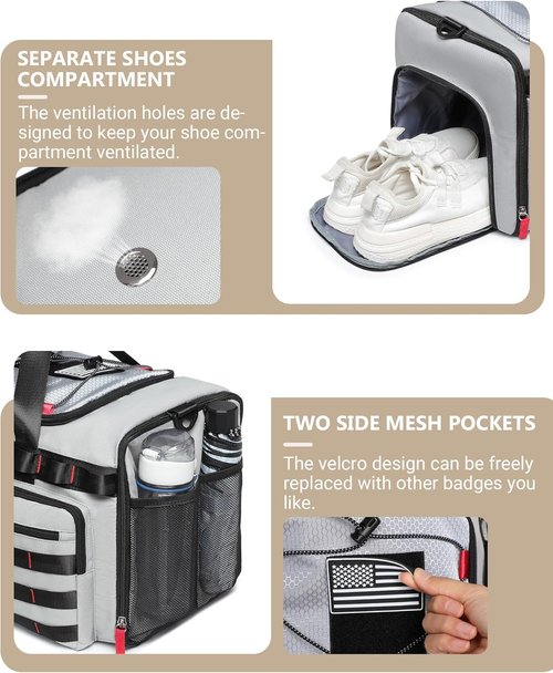 MCBD 45L Gym Bag - Versatile Travel Duffle with Shoe & Laptop Compartment | Grey Weekender Tote