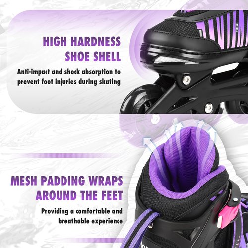 Rotayi Girls Inline Skates Ages 5-8 8-12, Adjustable Light Up Wheels Roller Skates Blades for Kids and Adults Women, Outdoor Roller Skates for Youth Teens, Purple