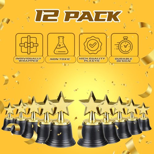 Bedwina Star Trophy Award - 4.5 Inch Gold Trophies | Pack of 12 for Kids & Adults, Perfect for Competitions and Events