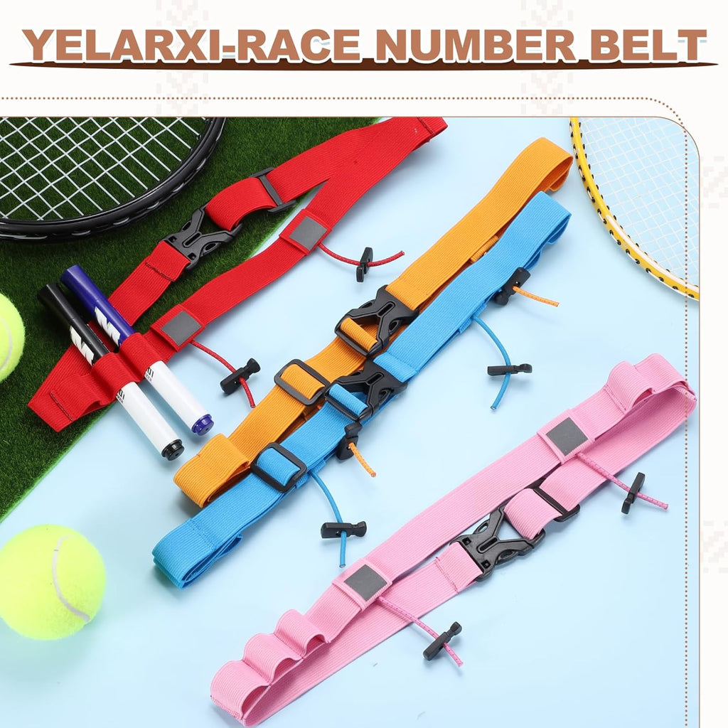 Skiennix Race Bib Belt - Comfortable Elastic Running Number Holder with 6 Gel Loops | 2-Pack in Orange/Sky Blue