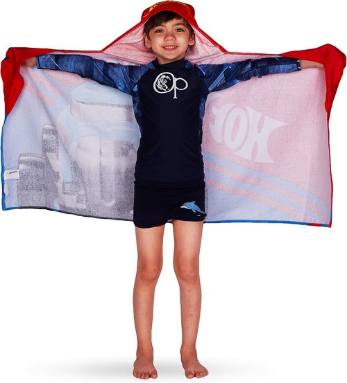 Hot Wheels Hooded Towel Wrap - Soft Cotton Bath/Pool/Beach Towel, 24" x 50" by Franco Kids
